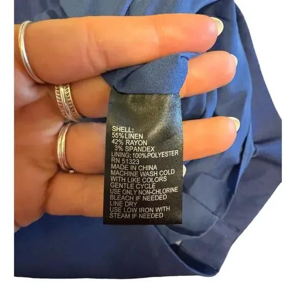 Antonio Melani NWT Dark Blue Linen Blend One Shoulder Overlay Sheath Dress - Picture 10 of 10